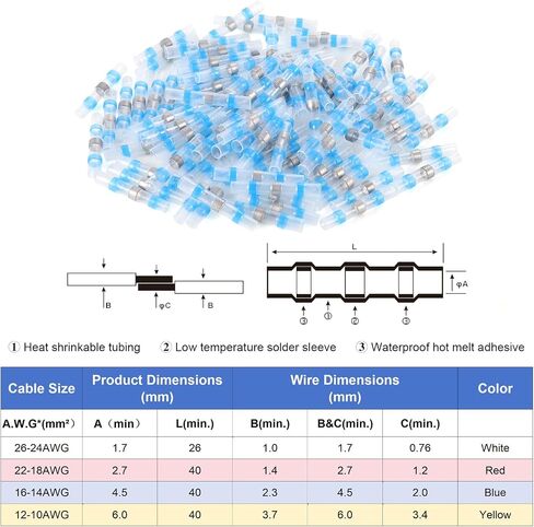 120PCS Waterproof Solder Seal Wire Connectors AWG 26-10 Kit, Heat Shrink Butt Connectors Terminals Solder Sleeve Wire Splice Connector for Marine Boat Wire Joint in Saudi Arabia