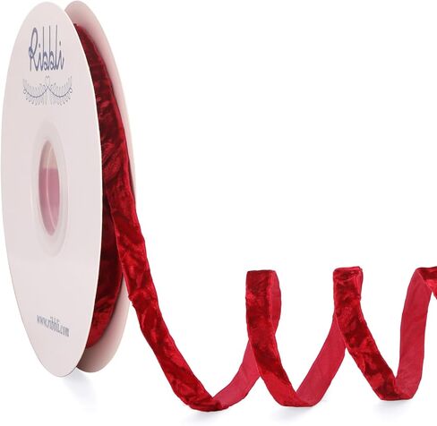 Ribbli Dark Red Velvet Ribbon 3/8 Inches Luxury Crinkled Red Christmas Ribbon for Gift Wrapping Crafts Home Decor-Continuous 10 Yard in Saudi Arabia