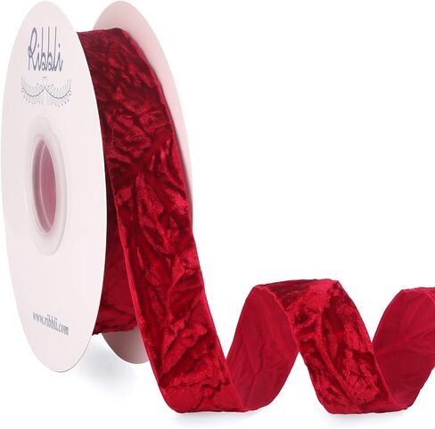 Ribbli Dark Red Velvet Ribbon 3/8 Inches Luxury Crinkled Red Christmas Ribbon for Gift Wrapping Crafts Home Decor-Continuous 10 Yard in Saudi Arabia