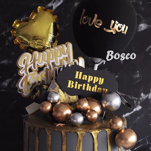 24 PCS Balls Cake Topper Black & Gold with Mini Crown and Happy Birthday Cake Insert Pick, DIY Pile Up Insert for Wedding Birthday Party Baby Shower Cake Decoration, Silver&Gold in Saudi Arabia
