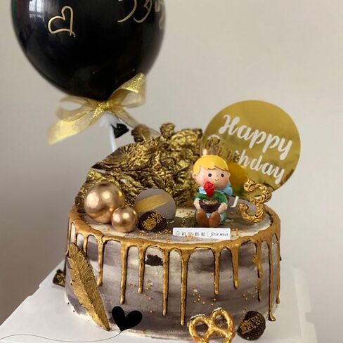 24 PCS Balls Cake Topper Black & Gold with Mini Crown and Happy Birthday Cake Insert Pick, DIY Pile Up Insert for Wedding Birthday Party Baby Shower Cake Decoration, Silver&Gold in Saudi Arabia