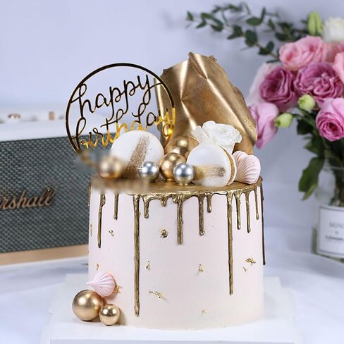 24 PCS Balls Cake Topper Black & Gold with Mini Crown and Happy Birthday Cake Insert Pick, DIY Pile Up Insert for Wedding Birthday Party Baby Shower Cake Decoration, Silver&Gold in Saudi Arabia