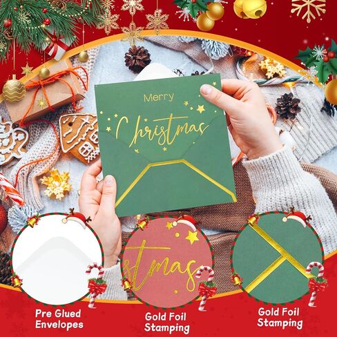 30 Pack Gold Foil Merry Christmas Cards with Envelopes | 4x6 Inches Blank Christmas Cards Assortment in Bulk for Family, Kids, Friends, Work & Office Celebrations in Saudi Arabia
