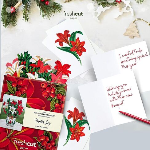 Freshcut Paper Pop Up Cards, Merry Mini Tree, 7 Inch Christmas Tree 3D Popup Greeting Cards, Christmas Cards, Holiday Gift Cards with Note Card & Envelope, Pack of 5 in Kuwait