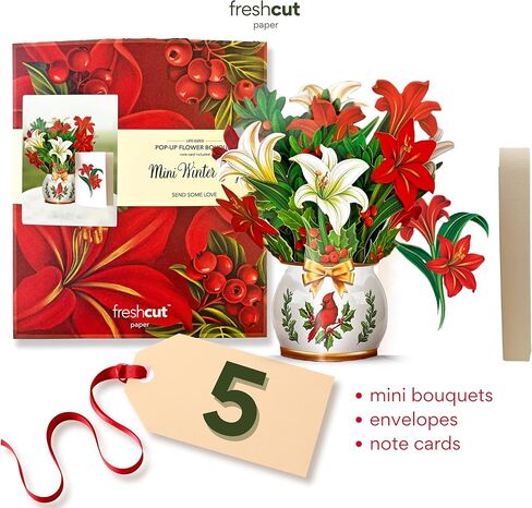 Freshcut Paper Pop Up Cards, Merry Mini Tree, 7 Inch Christmas Tree 3D Popup Greeting Cards, Christmas Cards, Holiday Gift Cards with Note Card & Envelope, Pack of 5 in Kuwait