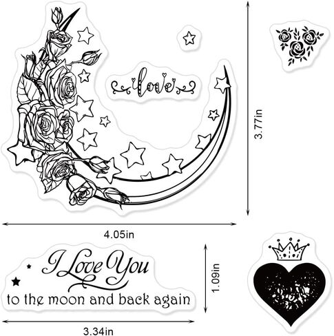 Valentines Flowers Moon Clear Stamps for Card Making Journaling, Love Words Letters Transparent Silicone Stamps Seal Stars Rubber Stamps for Scrapbooking DIY Cards Album Crafts Supplies in Kuwait