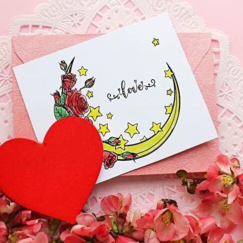 Valentines Flowers Moon Clear Stamps for Card Making Journaling, Love Words Letters Transparent Silicone Stamps Seal Stars Rubber Stamps for Scrapbooking DIY Cards Album Crafts Supplies in Kuwait