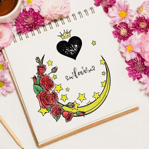 Valentines Flowers Moon Clear Stamps for Card Making Journaling, Love Words Letters Transparent Silicone Stamps Seal Stars Rubber Stamps for Scrapbooking DIY Cards Album Crafts Supplies in Kuwait
