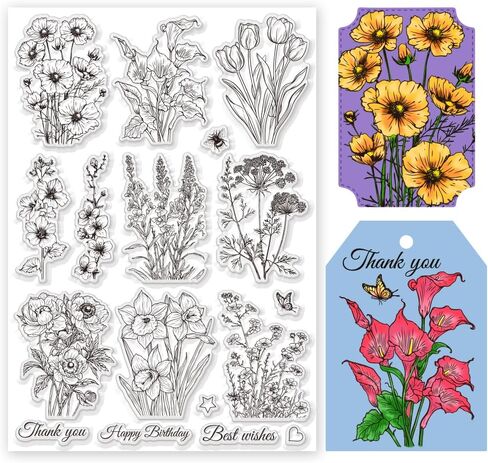 11.7 x 8.3in Clear Stamps Flower Silicone Stamp Creative DIY Crafting Tool with High Definition Flower Rubber Stamps for Card Making Decoration and DIY Scrapbooking in Saudi Arabia