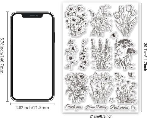 11.7 x 8.3in Clear Stamps Flower Silicone Stamp Creative DIY Crafting Tool with High Definition Flower Rubber Stamps for Card Making Decoration and DIY Scrapbooking in Saudi Arabia