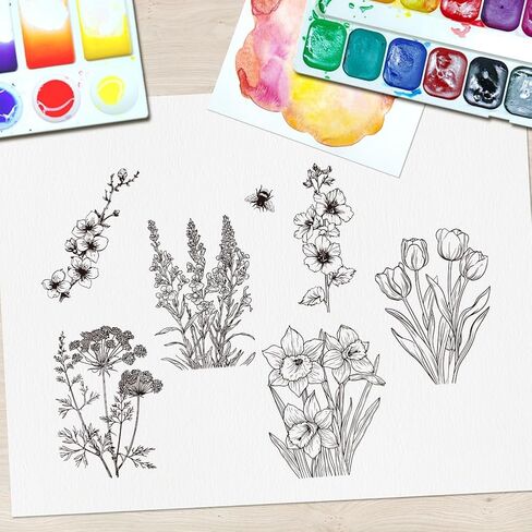 11.7 x 8.3in Clear Stamps Flower Silicone Stamp Creative DIY Crafting Tool with High Definition Flower Rubber Stamps for Card Making Decoration and DIY Scrapbooking in Saudi Arabia