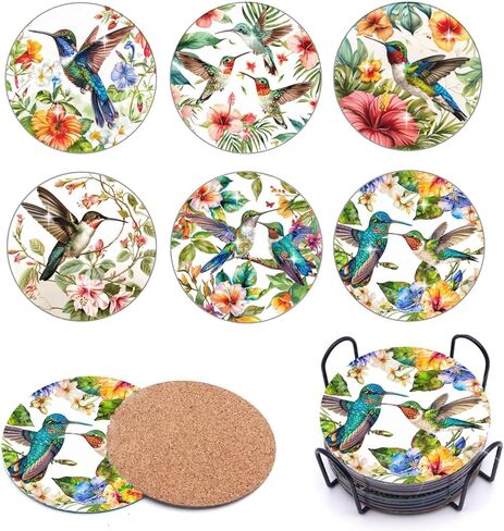 Puraikcmi 6PCs Diamond Paintings Coasters Kits Set, Pet Diamond Art Coasters with Holder, Crafts DIY Coasters, Small Diamond Art Kits for Adult Diamond Gem Dots Gift (Hummingbird) in Saudi Arabia