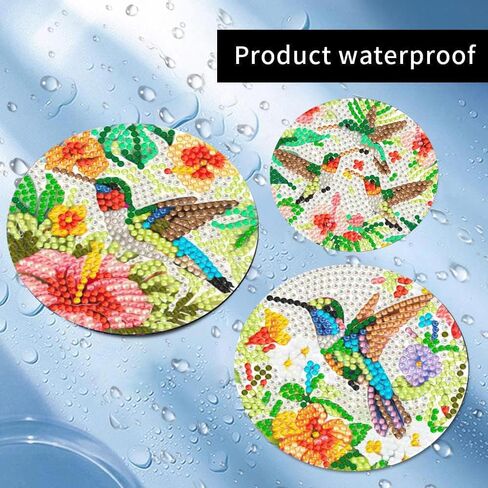 Puraikcmi 6PCs Diamond Paintings Coasters Kits Set, Pet Diamond Art Coasters with Holder, Crafts DIY Coasters, Small Diamond Art Kits for Adult Diamond Gem Dots Gift (Hummingbird) in Saudi Arabia