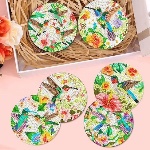 Puraikcmi 6PCs Diamond Paintings Coasters Kits Set, Pet Diamond Art Coasters with Holder, Crafts DIY Coasters, Small Diamond Art Kits for Adult Diamond Gem Dots Gift (Hummingbird) in Saudi Arabia