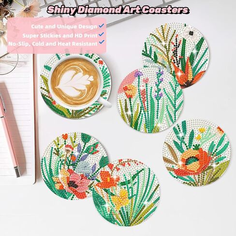 Puraikcmi 6PCs Diamond Paintings Coasters Kits Set, Pet Diamond Art Coasters with Holder, Crafts DIY Coasters, Small Diamond Art Kits for Adult Diamond Gem Dots Gift (Hummingbird) in Saudi Arabia
