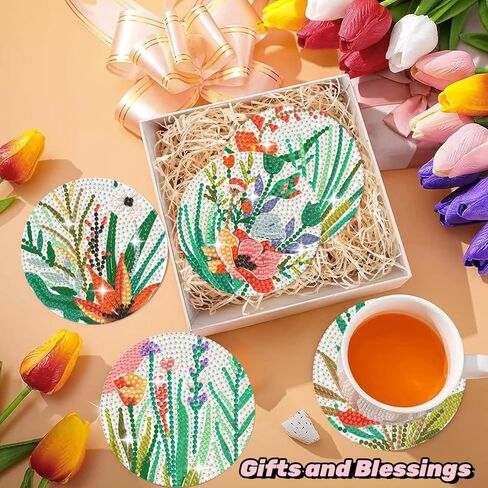Puraikcmi 6PCs Diamond Paintings Coasters Kits Set, Pet Diamond Art Coasters with Holder, Crafts DIY Coasters, Small Diamond Art Kits for Adult Diamond Gem Dots Gift (Hummingbird) in Saudi Arabia