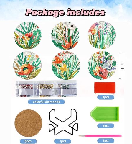 Puraikcmi 6PCs Diamond Paintings Coasters Kits Set, Pet Diamond Art Coasters with Holder, Crafts DIY Coasters, Small Diamond Art Kits for Adult Diamond Gem Dots Gift (Hummingbird) in Saudi Arabia