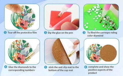 Puraikcmi 6PCs Diamond Paintings Coasters Kits Set, Pet Diamond Art Coasters with Holder, Crafts DIY Coasters, Small Diamond Art Kits for Adult Diamond Gem Dots Gift (Hummingbird) in Saudi Arabia