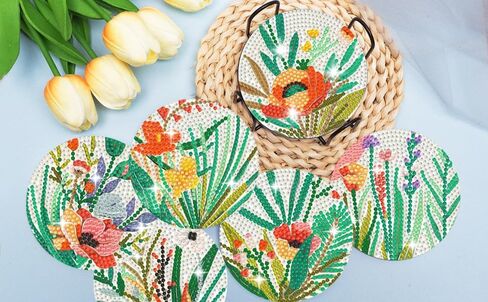 Puraikcmi 6PCs Diamond Paintings Coasters Kits Set, Pet Diamond Art Coasters with Holder, Crafts DIY Coasters, Small Diamond Art Kits for Adult Diamond Gem Dots Gift (Hummingbird) in Saudi Arabia