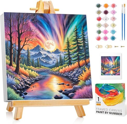 GOUGOUFAFA Landscape Paint by Number Kit for Adults with Framed- Easy Paint by Numbers Kit for Adults Beginner, Simple Paint by Numbers for Gift Home Wall Decor (10x10Inch) in Saudi Arabia