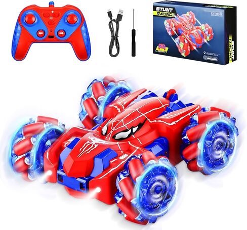 Spider Remote Control Car for Kids 4-7 - RC Stunt Car Toys for Boys and Girls Aged 3 4 5 6 7 8 9 10 11 12 Christmas Birthday Gifts - 360° Rotating Car Toy with LED Light (Red) in Saudi Arabia