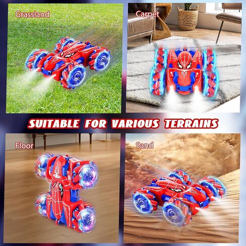 Spider Remote Control Car for Kids 4-7 - RC Stunt Car Toys for Boys and Girls Aged 3 4 5 6 7 8 9 10 11 12 Christmas Birthday Gifts - 360° Rotating Car Toy with LED Light (Red) in Saudi Arabia