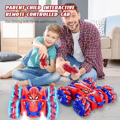 Spider Remote Control Car for Kids 4-7 - RC Stunt Car Toys for Boys and Girls Aged 3 4 5 6 7 8 9 10 11 12 Christmas Birthday Gifts - 360° Rotating Car Toy with LED Light (Red) in Saudi Arabia