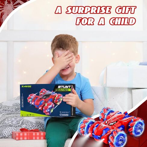 Spider Remote Control Car for Kids 4-7 - RC Stunt Car Toys for Boys and Girls Aged 3 4 5 6 7 8 9 10 11 12 Christmas Birthday Gifts - 360° Rotating Car Toy with LED Light (Red) in Saudi Arabia