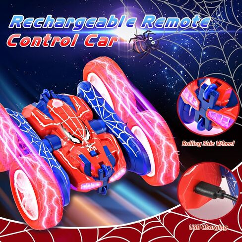 سيارة سبايدر للتحكم عن بعد للأطفال 4-7 - ألعاب سيارات RC للأولاد والبنات الذين تتراوح أعمارهم بين 3 4 5 6 7 8 9 10 11 12 هدايا عيد الميلاد - لعبة سيارة دوارة 360 درجة مع ضوء LED (أحمر) in Saudi Arabia