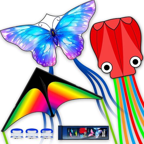 3 Piece Set Butterfly Delta Octopus Kites for Kids and Adults，Easy to Fly for Outdoor Adults Children Line Kite for Kids Toy (Delta 2+Octopus 2+Butterfly 2, 6) in Saudi Arabia