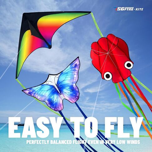 3 Piece Set Butterfly Delta Octopus Kites for Kids and Adults，Easy to Fly for Outdoor Adults Children Line Kite for Kids Toy (Delta 2+Octopus 2+Butterfly 2, 6) in Saudi Arabia