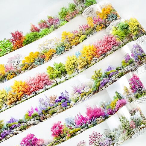 6 Rolls PET Washi Tape 50mm Wide Flowers Transparent Ephemera Light Decorative Aesthetic Floral Stickers Set for Junk Journaling, Scrapbook Supplies, Crafting, DIY Projects in Kuwait