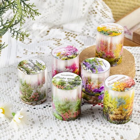 6 Rolls PET Washi Tape 50mm Wide Flowers Transparent Ephemera Light Decorative Aesthetic Floral Stickers Set for Junk Journaling, Scrapbook Supplies, Crafting, DIY Projects in Kuwait