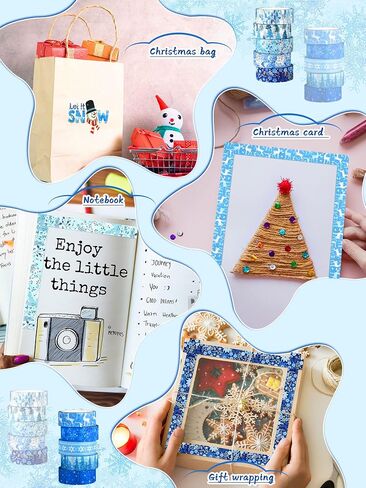 BBTO 10 Rolls Winter Snowflake Washi Tape Holiday Washi Tape Christmas Blue White Tape Xmas Reindeer Tape Decorative Colored Foil Tape Christmas Tree Tape for Adults Scrapbooking Gift(Snowflake) in Saudi Arabia