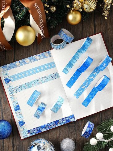 BBTO 10 Rolls Winter Snowflake Washi Tape Holiday Washi Tape Christmas Blue White Tape Xmas Reindeer Tape Decorative Colored Foil Tape Christmas Tree Tape for Adults Scrapbooking Gift(Snowflake) in Saudi Arabia