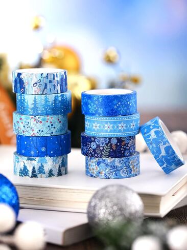 BBTO 10 Rolls Winter Snowflake Washi Tape Holiday Washi Tape Christmas Blue White Tape Xmas Reindeer Tape Decorative Colored Foil Tape Christmas Tree Tape for Adults Scrapbooking Gift(Snowflake) in Saudi Arabia