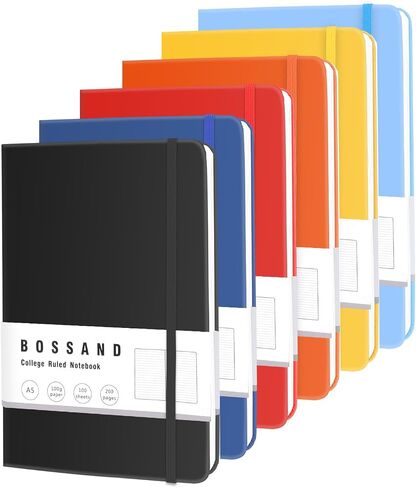 BOSSAND Lined Journal Notebooks, 6 Pack A5 Journals for Writing, 200 Pages 100 GSM Thick Classic Ruled Paper, Hardcover, 8.25 inches x 5.75 inches, 6 Colors in Saudi Arabia