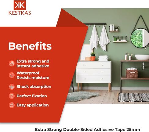 شريط إسفنجي مزدوج الجوانب من KESTKAS مقاس 2 بوصة × 33 قدم (عبوة 2) شريط مزدوج الجوانب شديد التحمل - شريط تثبيت مزدوج الجوانب - شريط مزدوج الجوانب عالي التحمل، شريط مزدوج الجوانب، شريط قوي مزدوج الجوانب شديد التحمل. in Saudi Arabia