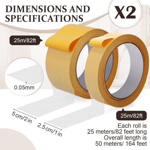 Clear Double Sided Tape Heavy Duty 2 Rolls Set (1" x 82ft & 2" x 82ft) Two Sides Strong Mounting Adhesive Tape for Rug Fixed Crafts Arts Fixed Clothes Gift Wrap Woodworking in Saudi Arabia