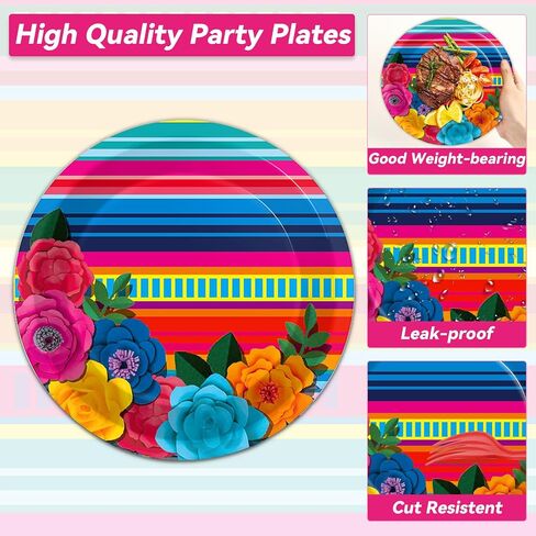 200pcs Mexican Fiesta Plates Napkins Mexican Floral Paper Tableware Set Serape Stripes Cake Disposable Dinnerware Pinata Mexico Taco Party Decoration for Baby Shower Birthday Decor Supplies Serves 50 in Kuwait