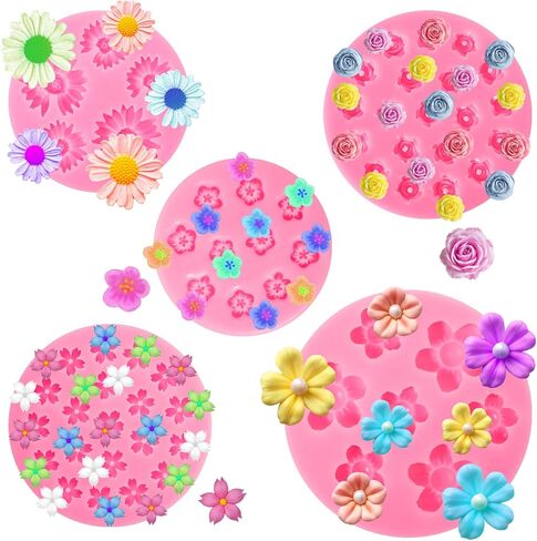 5Pcs Small Flower Candy Molds Silicone Mini Chocolate Molds Flower Fondant Molds, Small Rose Flower Mold Polymer Clay Molds Wax Melt Molds Resin Mold for Baking Soap Ice Cube Wax Melt Cake Decorating in Saudi Arabia