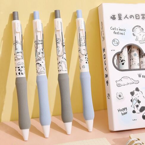 4 Pcs Cute Cat Retractable Pens Soft Grip Gel Pens Black Ink Pens 0.5mm Fine Point Smooth Writing Pens Office School Supplies Women Girls Boys Men (4Pcs Cat) in Saudi Arabia