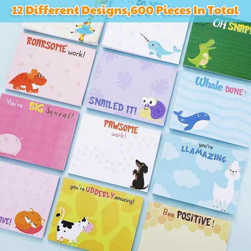 Gueevin 12 Pcs Cute Teacher Animal Pun Sticky Note Pads Teacher Notepad 600 Sheets 3 x 4 Inch Memo Notepads for Teacher Appreciation Sticky Notes for School Office Supplies (Light Color,Cute) in Saudi Arabia