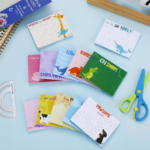 Gueevin 12 Pcs Cute Teacher Animal Pun Sticky Note Pads Teacher Notepad 600 Sheets 3 x 4 Inch Memo Notepads for Teacher Appreciation Sticky Notes for School Office Supplies (Light Color,Cute) in Saudi Arabia