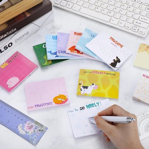 Gueevin 12 Pcs Cute Teacher Animal Pun Sticky Note Pads Teacher Notepad 600 Sheets 3 x 4 Inch Memo Notepads for Teacher Appreciation Sticky Notes for School Office Supplies (Light Color,Cute) in Saudi Arabia