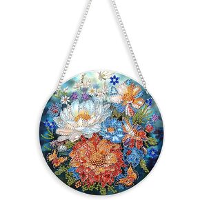 Eiflow Diamond Art Hanging Pendant Kit Flower, 7.6x7.6inch DIY Diamonds Painting Ornament Kit for Adults,Round Acrylic Board Gem Painting Box Kit