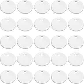 PATIKIL 6mm Steel Disc, 25pcs Metal Stamping Blanks Tags Circle Stainless Steel Pendants Round Metal Plate DIY with Hole for Laser Engraving Stamping Keychain Making, Silver Tone