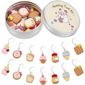 PLIGREAT 14 Pcs Bread Stitch Markers, Cute Toast Knitting Locking Crochet Markers Dessert Locking Stitch Marker Weaving Quilting Sewing Tool DIY Crafts Accessories for Grandma Mom Knitter