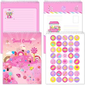 Outus 40 Sheets Candyland Paper and Envelopes Set for Girls Candy Themed Fold over Ready to Send Note Cards Candyland Stationery Writing Paper with Stickers for Letters School Classroom Office Supply