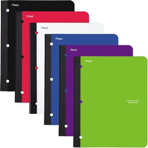Five Star Bound Notebooks with Pocket, 1 Subject, College Ruled Paper, 80 Sheets, 11" x 8-1/2, Assorted Colors, 6 Pack (38022)
